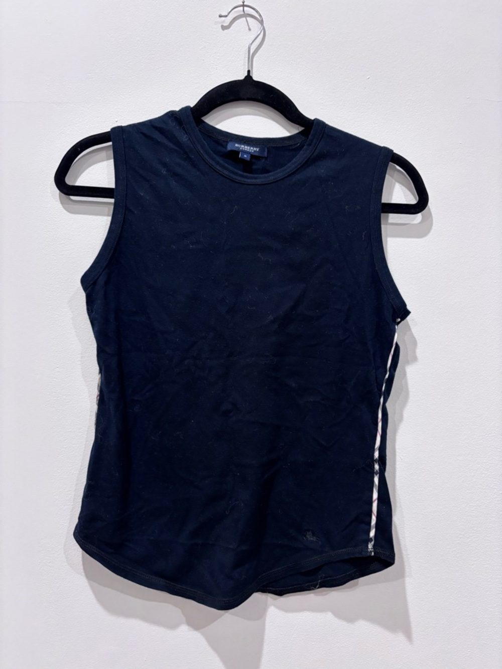 Burberry Navy Cotton Sleeveless Tank with Side Stripe
